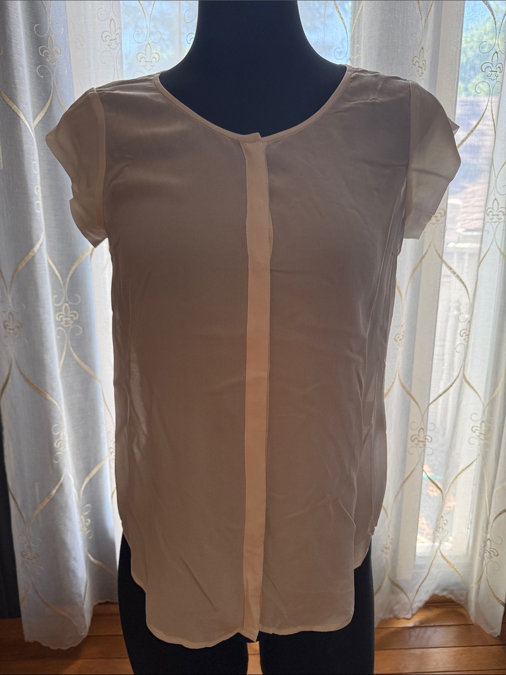 Joie Light Cream Silk Cap-Sleeve Blouse